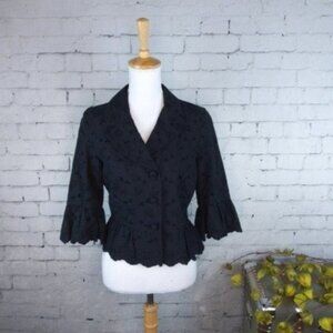 Conspicuous Eyelet Lace Bell Sleeve Blazer Black Size Medium